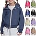 Kids Full Zip Jacket Loose Long Sleeve Sports Coat Fall Winter Outerwear with Thumb Hole for Girls Boys 4-12 Years