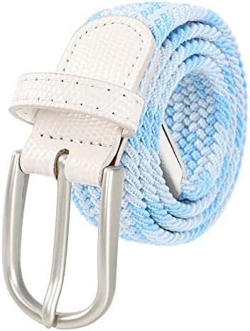 univo colors Multicolor Braided Golf Belt Elastic Stretch Oval Satin Nickel Pin Buckle Leather Loop End Tip For Women Girls Child Junior (Blue White 42")