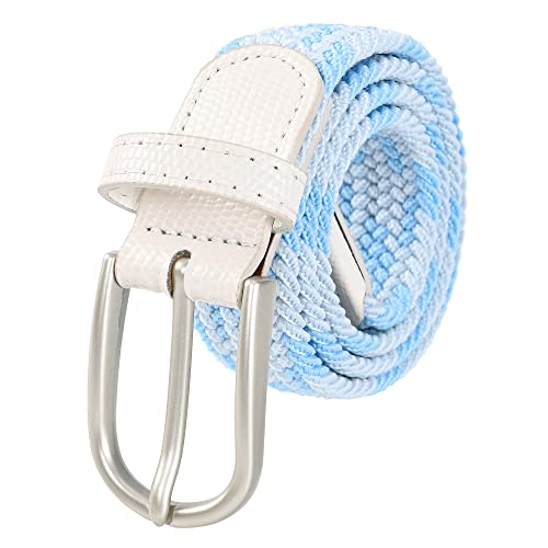 Univo Colors Multicolor Braided Golf Belt Elastic Stretch Oval Satin Nickel Pin Buckle Leather Loop End Tip For Women Girls Child Junior (Blue White 42") #TOP3