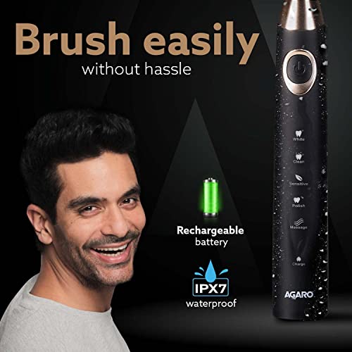 AGARO COSMIC PLUS MAX Sonic Electric tooth brush for adults with 5 modes 7 brush heads 1 interdental head, Carry Case and rechargeable with 4 hours... - Image 6