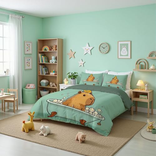 Housse de Couette Capybara 200x200 cm avec 2 Taies d'Oreiller