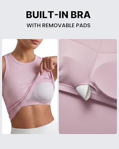 Image of G4Free Workout Tank Tops for Women Slim Fitted Racerback Ribbed Athletic Gym Yoga Tanks Summer Casual