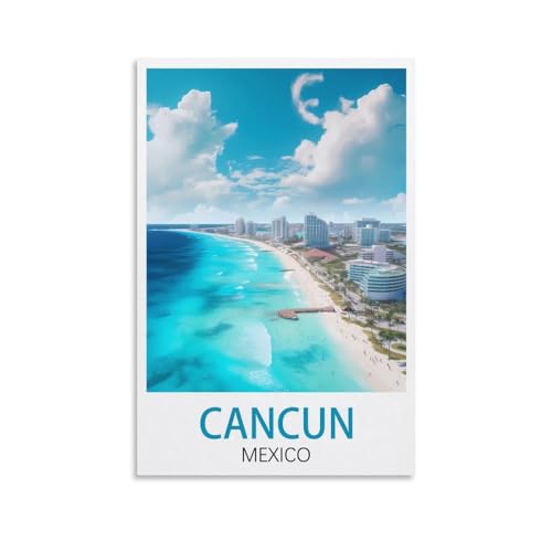 Plaque métallique vintage Cancun Mexique - Décoration murale - 15 x 30 cm
