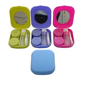 4 Pack Colorful Contact Lens Case Kit with Mirror Durable, Compact, Portable Soak Storage Kit