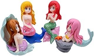 Mermaid Cake Toppers, 4pcs Mini Mermaid Figurines Miniature Mermaid Ornaments Garden Micro Landscape Accessories for Home Fish Tank Arts Crafts and Mermaid Theme Party Decoration
