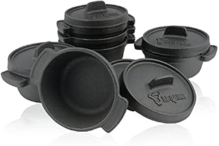 BBQ-Toro Zestaw mini Dutch Oven (6 sztuk) I Ø 11 cm I już wypalony - wstępnie wypalony I żeliwne garnki do serwowania, garnek do gotowania, mały garnek do pieczenia, garnek żeliwny