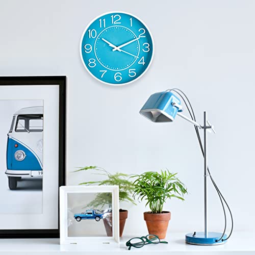 Image of HZDHCLH 10 inch Small Wall Clocks Battery Operated,Blue Quartz Clock for Wall,Silent Non Ticking Modern Wall Clock for Living Room Bedroom Kitchen Office School Classroom Decor | for Wall,Silent Small Wall Clock for Living Room Bedroom Kitchen Office Nursery Decor(Blue and white)