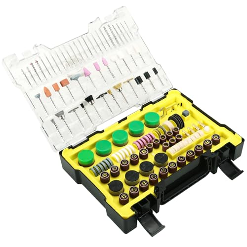 500 Piezas Accesorios Multiherramienta Set, Acero al Carbono con Caja Portátil, Accesorio Multipropósito Universal Establecido para Corte, Pulido, Afilado, Perforación y Grabado (Amarillo)