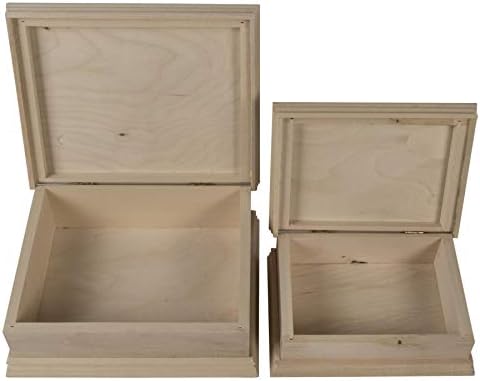 WooDeeDoo Set of 2 Decorative Wooden Boxes | Small & Large | Classic Style Treasure Memory Trinket Chest| Plain & Unfinishedn Wood
