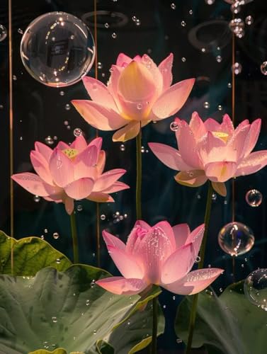 Diamond Painting Adulte Fleur Lotus Rose : Kit Broderie Diamant 5D Grand Format 80x110cm G0-345