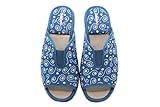 DeValverde - Zapatilla de casa,Ancha,Goma en Empeine,Destalonada,Dedos Fuera,Antideslizante,Tela,Zueco para: Mujer Color: AGUAMAR Talla:39