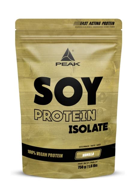 PEAK Soja Protein Isolat - 750g Geschmack Vanilla I 25 Portionen I Pulver I Proteinquelle: Soy, pflanzliches Eiweiß I GMO - free I hoher EAA Gehalt I Muskelaufbau I glutenfrei