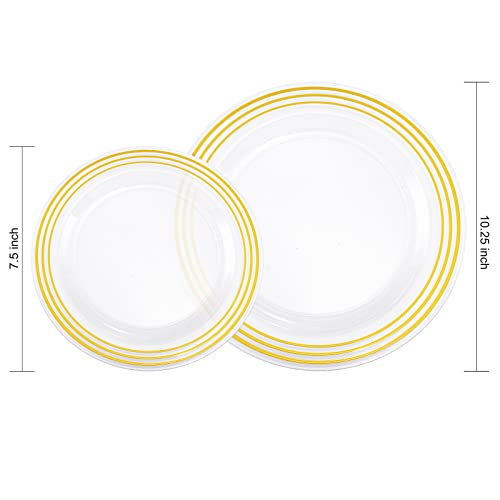 Wellife 60 Pcs Clear Gold Plastic Plates, Disposable Clear Plates With Gold Rim, Includes:30 Dinner Plates 10.25”, 30 Dessert Plates 7”, Perfect For Party And Weddings #TOP1