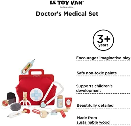 Le Toy Van - Kids Wooden Educational Pretend Play Honeybake Doctor's Medical Play Set Kit | Kids Pretend Play Role Play For Boys And Girls - 3 Year Old +