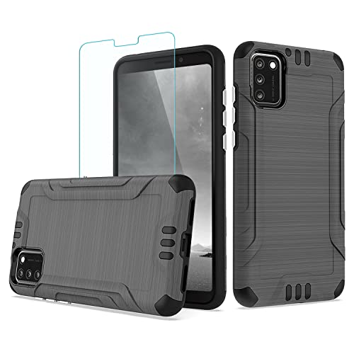 Tjs Compatible With Tcl A3X A600Dl 6.0" (X Version Only) Case, With Tempered Glass Screen Protector Magnetic Support Hybrid Shockproof Metallic Brush Finish Hard Inner Layer Phone Case (Gray) #TOP10