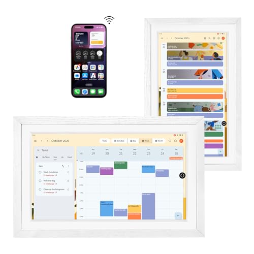 15.6" Digital Google Calendar+Pen,No Subscription|All-in-one Smart Display:Photo Frame,Google Play Apps,Voice Assistant,Home Hub,Streaming|Built-in Battery|Wall&Desk|Anti-Glare Touchscreen|White Wood