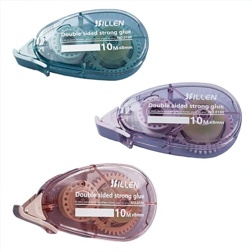 iLamvie 3 rollos de cinta adhesiva de doble cara, rodillo adhesivo con cinta de PET resistente a la rotura,fotos, artesanías, álbumes de colección, escuelas y oficinas (8 mm x 10 m)