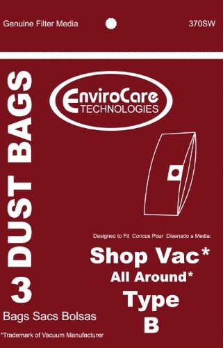 3 ShopVac Type B #9066800 2-Gallon Wet/Dry Vacuum Bags 906-68-00 Shop Vac