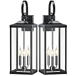 2 Packs 24" Extra Large Outside Wall Light Fixture 3-Light, Black Outdoor Porch Lantern Wall Mounted, Waterproof Modern Outside Wall Sconce Coach Lamp for House, E12