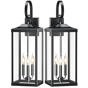 2 Packs 24″ Extra Large Outside Wall Light Fixture 3-Light, Black Outdoor Porch Lantern Wall Mounted, Waterproof Modern Outside Wall Sconce Coach Lamp for House, E12