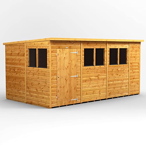 Image of Powersheds High Grade Premium Pent Garden Wooden Shed with Security Features, PVC Window sills, Door & Window Flexibility, made from 12mm Extra Thick Timber & Toughened Glass