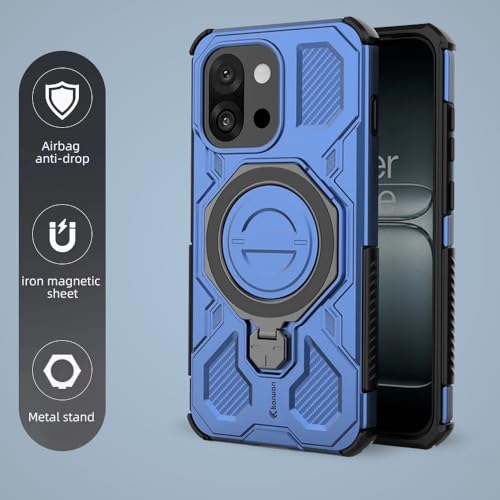 Image of KARWAN️ Tough Armor Back Case Cover for OnePlus+ 13T with 360 Degree Rotation Magnetic Attraction Ring Holder Defender Heavy Duty Rugged Cover with Mag-Safe Wireless Charging -(Blue)