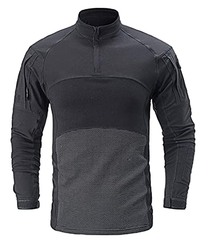 Gopune メンズ コンバットシャツ タクティカルシャツ 迷彩シャツ アウトドアシャツ ミリタリーシャツ 長袖 Tシャツ アウトドア スポーツ マルチカム 戦闘服 サバゲー装備 ブラック 2XL
