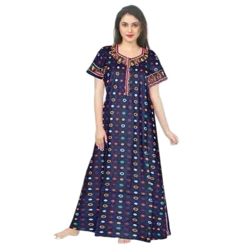 Cotton Multi Printed Short Sleeves Relaxed Fit Maternity Nighty-image-30