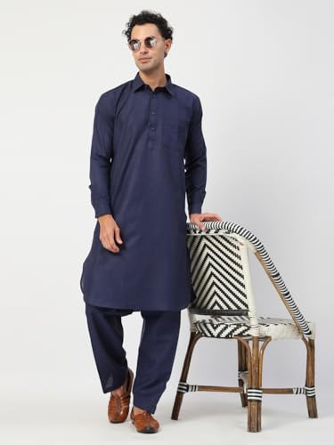 Image of Men's Traditional Pathani Kurta Salwar Set, Red, Long Sleeve, Collared Neck, Cotton Blend, Ethnic Wear