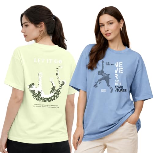 Image of Nobero 100% Cotton Tshirts for Women Combo Pack of 3 | Regular Fit | Printed | Round Neck Half Sleeve