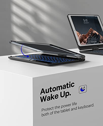 Earto Ipad 9Th/8Th/7Th Generation Keyboard Case, Pro 10.2/10.5 Inch (2021), Air 3, 7 Color Backlit, 360 Rotatable, Slim Wireless Keyboard With Folio Hard Back Cover, Black #TOP4
