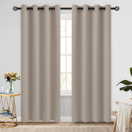 Image of COSVIYA Grommet Room Darkening Natural Curtains 84 inch Long for Bedroom | Light Blocking Insulated Thermal Curtains for Living Room, Blackout Thick Polyester Window Drapes,52x84 inches, 2 Panels