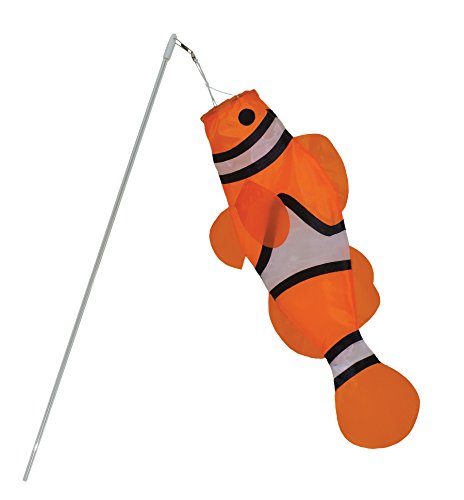 In the Breeze 4872-S — 18-inch Clownfish Windsock - 21-inch Shatterproof Wand — Hand-Held Fun for All Ages, Great for Flower Pots