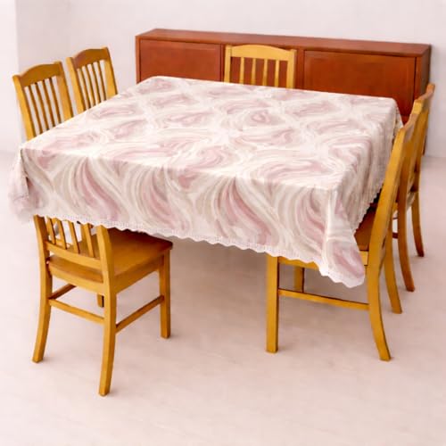 Image of Homerz Premium Waterproof PVC Sparkle Table Cover Collection | Table Cover with Scallop Edges | Dust, Spill & Scratch Resistant (Blush Wave Serenity, 54x78 inch-6 Seater Dining Table)