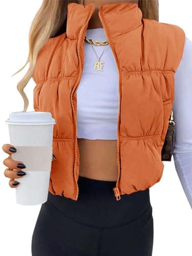 Image of SySea Women's Crop Puffer Vest Winter Zip Up Lightweight Sleeveless Warm Outerwear Padded Coat