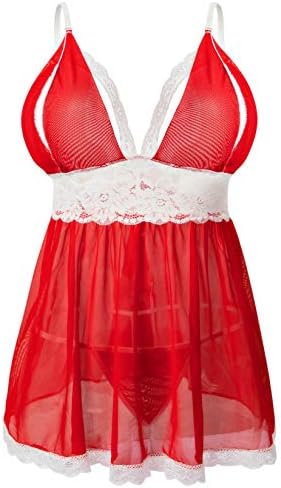 Donnalla Women’s Sexy Plus Size Lingerie – Split Cup Lace Babydoll Sleepwear Chemise Set 2XL,3XL,4XL