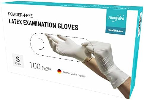 EUROPAPA® 100 x lateksowe rękawiczki jednorazowe białe niebieskie bez pudru rękawiczki jednorazowe rękawice badawcze EN455 i EN374 rękawiczki jednorazowe rękawice lateksowe dostępne w rozm. XS, S, M,