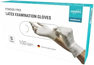 EUROPAPA® 100 x lateksowe rękawiczki jednorazowe białe niebieskie bez pudru rękawiczki jednorazowe rękawice badawcze EN455 i EN374 rękawiczki jednorazowe rękawice lateksowe dostępne w rozm. XS, S, M,