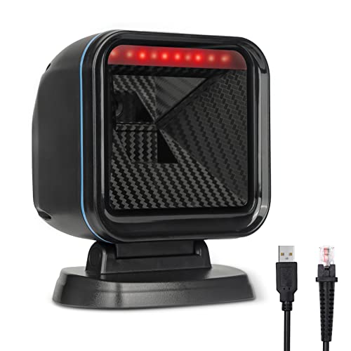 OBZ Douchette Code Barre 2D/QR, Scanner de Code Barre USB Omnidirectionnel à Mains Libres avec Grande Fenêtre - Lecteur Codes Barres de Bureau, Compatible Mac, Android, Windows, Linux, POS PC