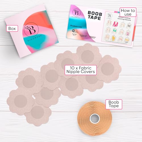 Boob Tape Essential – Breast Tape Lift for Large Breast | 2” Wide Boobtape for Women | Silicone Nipple Covers | Body Tape for Breast Lift | Strapless Bra Alternative | Beige3