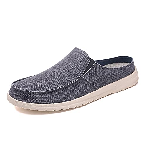ERLINGO Herren-Pantoletten aus Leinen, bequem, rückenfrei, leicht, zum Reinschlüpfen, Wanderschuhe, Freizeitschuhe, Hausschuhe, Slipper, Leinen, Pantoletten, Clogs für drinnen und draußen, blau, 42 EU Cover