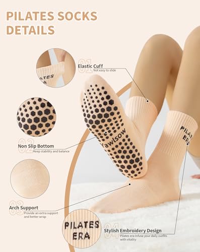 Image of Yawlsow Pilates Grip Socks for Women Yoga Grippy Socks Cute Barre Non Skid Athletic Crew Sticky Sock Workout Hospital