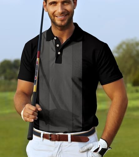 Casual Golf Shirt for Men: Short Sleeve Dri Fit Striped Color Block Polo Clothes
