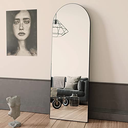 Image of BEAUTYPEAK 64 inchx21 inch Arch Full Length Mirror, Hanging or Leaning Arched-Top Full Body Mirror with Stand for Bedroom, Dressing Room, Black