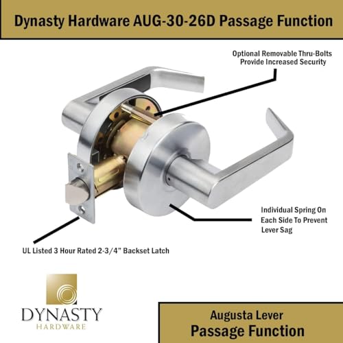 Dynasty Hardware AUG-30-26D Grade 2 Commercial Duty Passage Lever, ADA, Satin Chrome Finish by Dynasty Hardware - Image 5