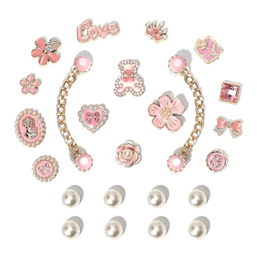 Bling Shoe Charms for Women, Plastic Rhinestones Shoe Decoration Charms, Girly Shoe Chains for Clog Sandals, DIY Shoe Accessories for Party Favor Pink