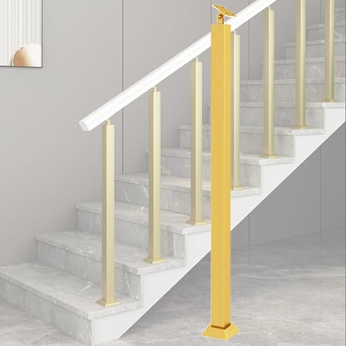 Poste de barandilla de escalera de hierro ajustable, 0°-270° para escaleras interiores, soporte dorado de pasamanos de loft de 33.5 pulgadas, elegante barandilla interior Poteaux de Rampe D'escalier