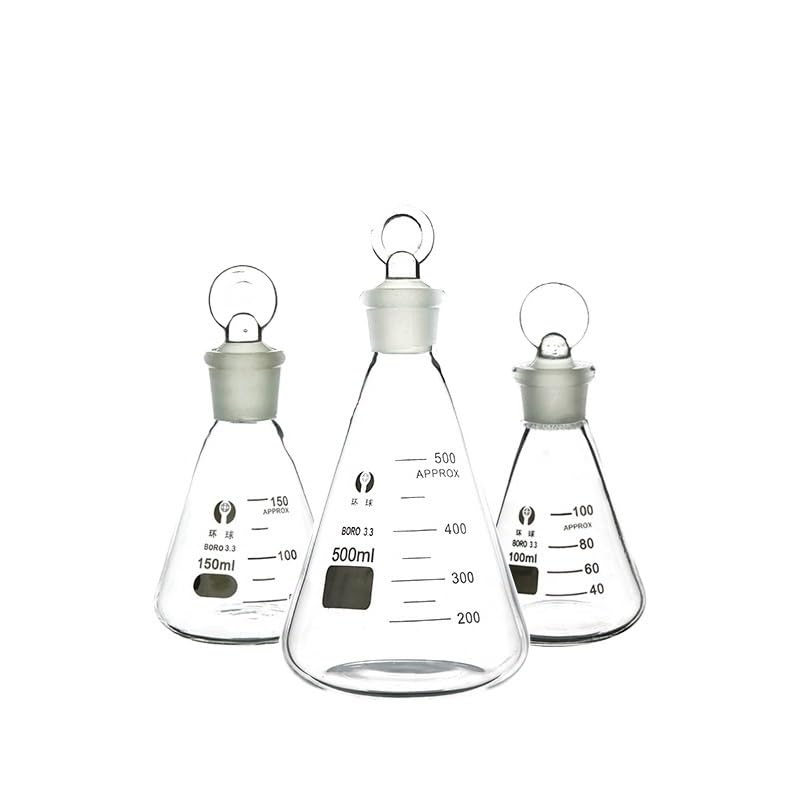 2er Set Erlenmeyerkolben aus Borosilikatglas mit Glasstopfen Geschliffene Konische Messkolben Labor Glasware 50–1000ml(1000ml)