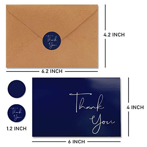 Bgtcards Navy Blue Thank You Cards With Envelopes, 4" X 6" Professional Thank You Card, Classy Thank You Notes, Perfect For Small Business, Wedding, Graduation, Baby Shower, Bridal Shower (40Pcs) #TOP1