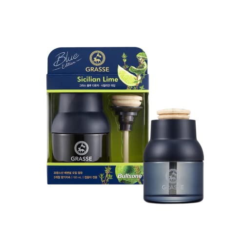 Bullsone Grasse Diffuser Blue Edition, Natural Car Air Fresheners, Luxury Car Perfume Essential Oil Diffuser - Sicilian Lime Scent